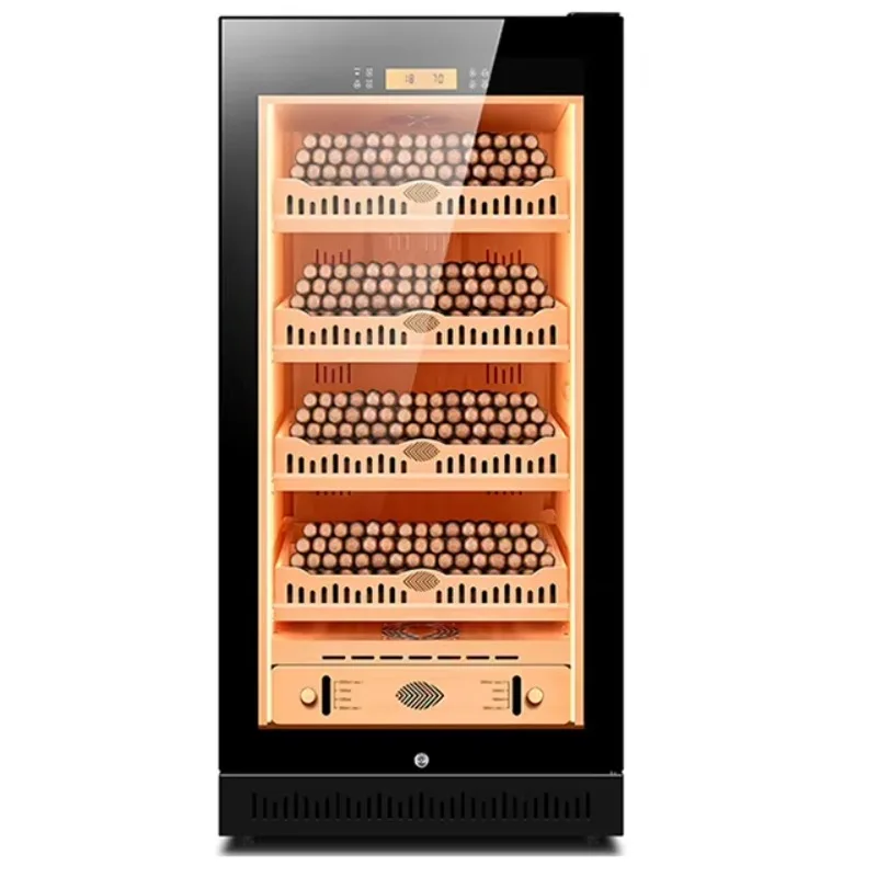 

Прочный цифровой дисплей, интеллектуальный контроль влажности, энергосберегающая сенсорная панель, сигарный шкаф с подносом из испанского кедра