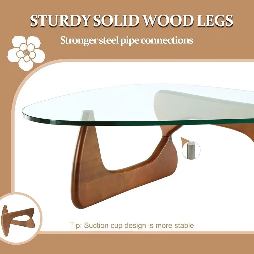 Mid-Century Walnut Glass Coffee Table, 31.5 Modern Living Room Centerpiece