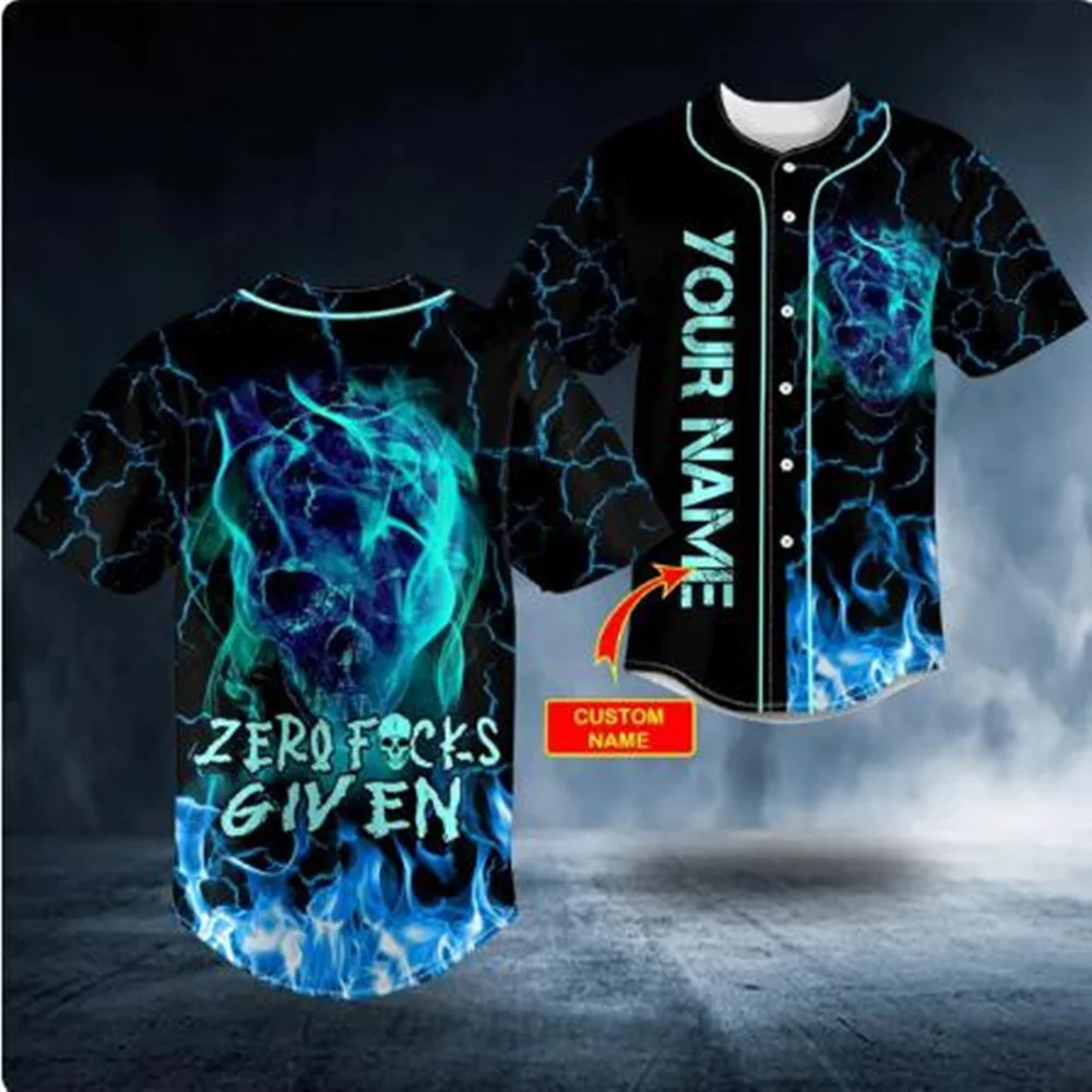 Customized Name Fire Skull Pattern 3D Printed Men's Baseball Jersey Unisex Fashion Harajuku Street Casual Sports Baseball Shirt