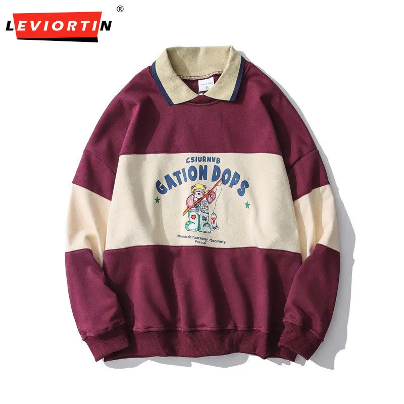 American fashion retro collared sweatshirt for men and women, trendy brand Japanese loose letter printed pullover top ins trendy