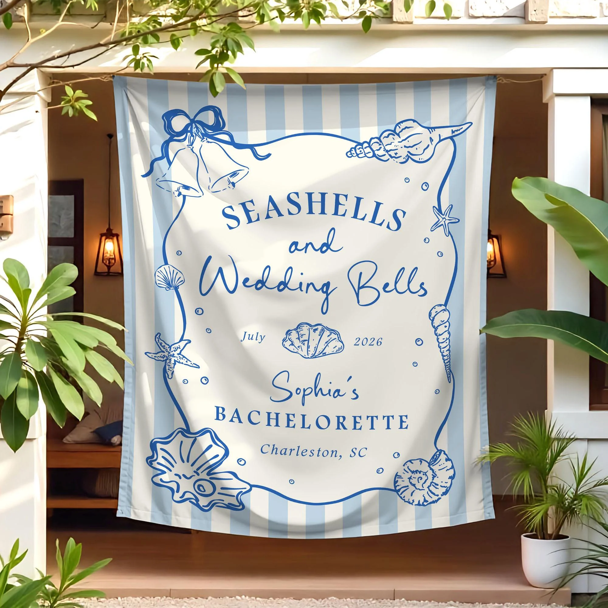 Custom Bachelorette Tapestry, Personalized Coastal Photo Backdrop, Bridal Shower Custom Decor Keepsake, Bach Hen Party Tapestry