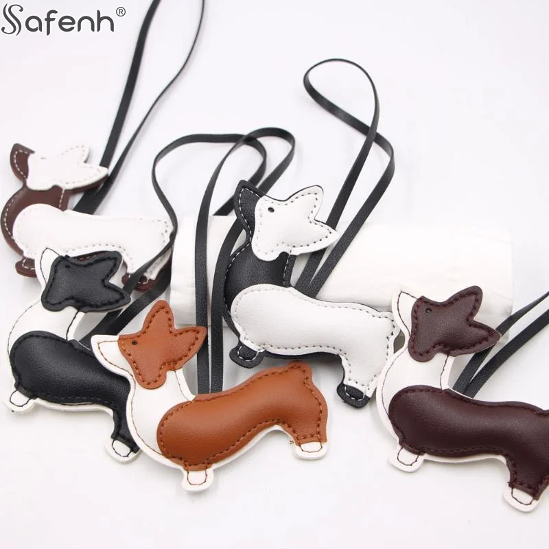 1*Fashion Cute Little Dog Keychain Cartoon PU Leather Charms Exquisite Multi Layer Hanging Decor Splicing Corgi Dog Bag Pendant