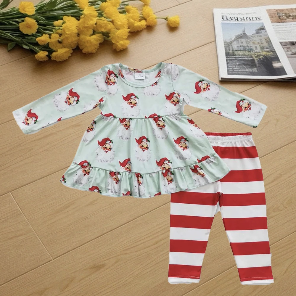 

9.25 Kids Winter Clothes For Girls Baby Girls Christmas Santa Tunic Stripe Legging Pants Sets