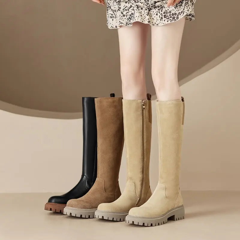 MORAZORA 2024 New Cow Suede Leather Women Boots Winter Stretch Knee High Boots Zipper Platform Autumn Winter Long Boots