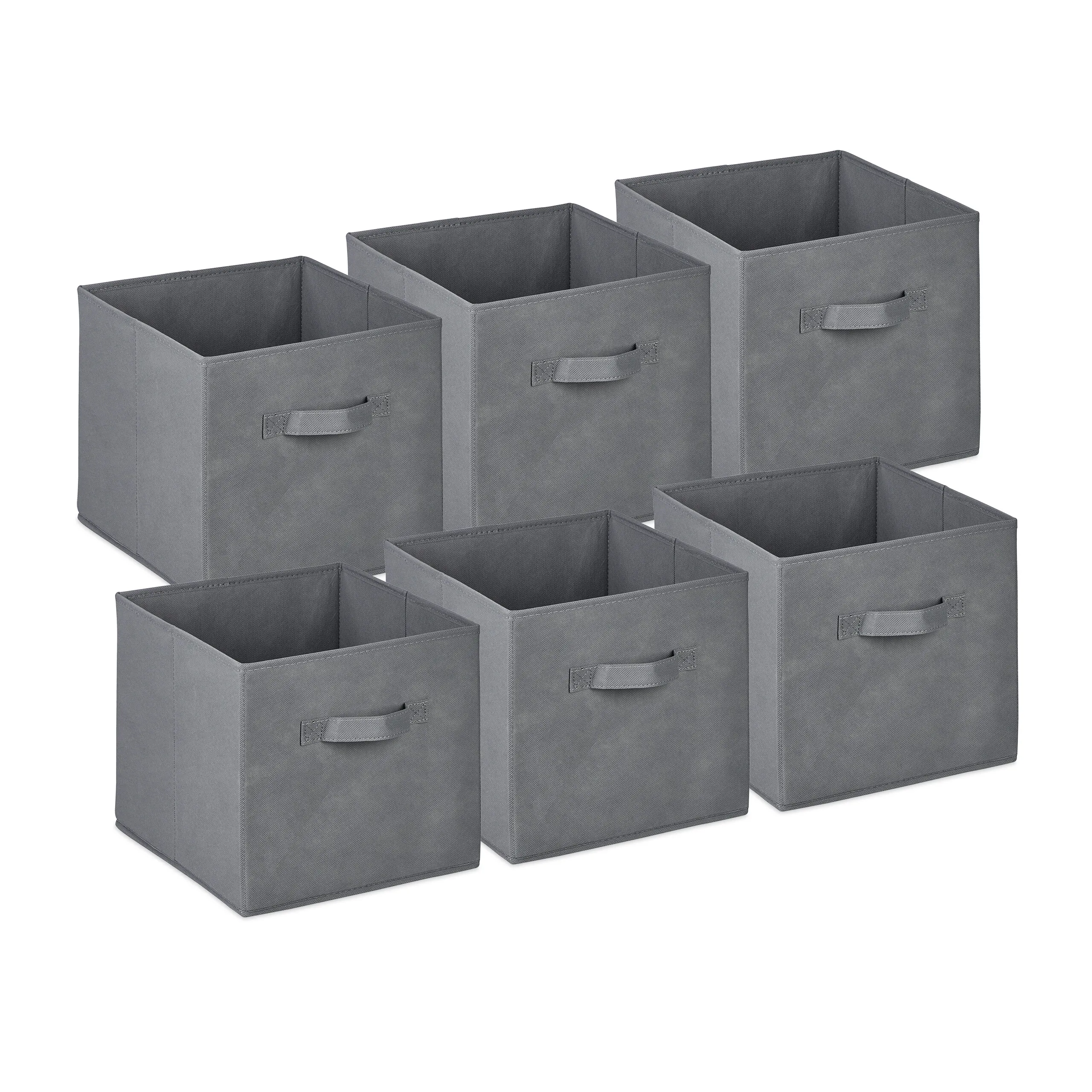 Aufbewahrungsboxen 6er-Set, faltbar, für Regale und Schränke, Stoff, Kunststoff und Pappe, hellgrau, 19 l, 26,5 x 28 x 28 cm, Ordnungsboxen, Relaxdays