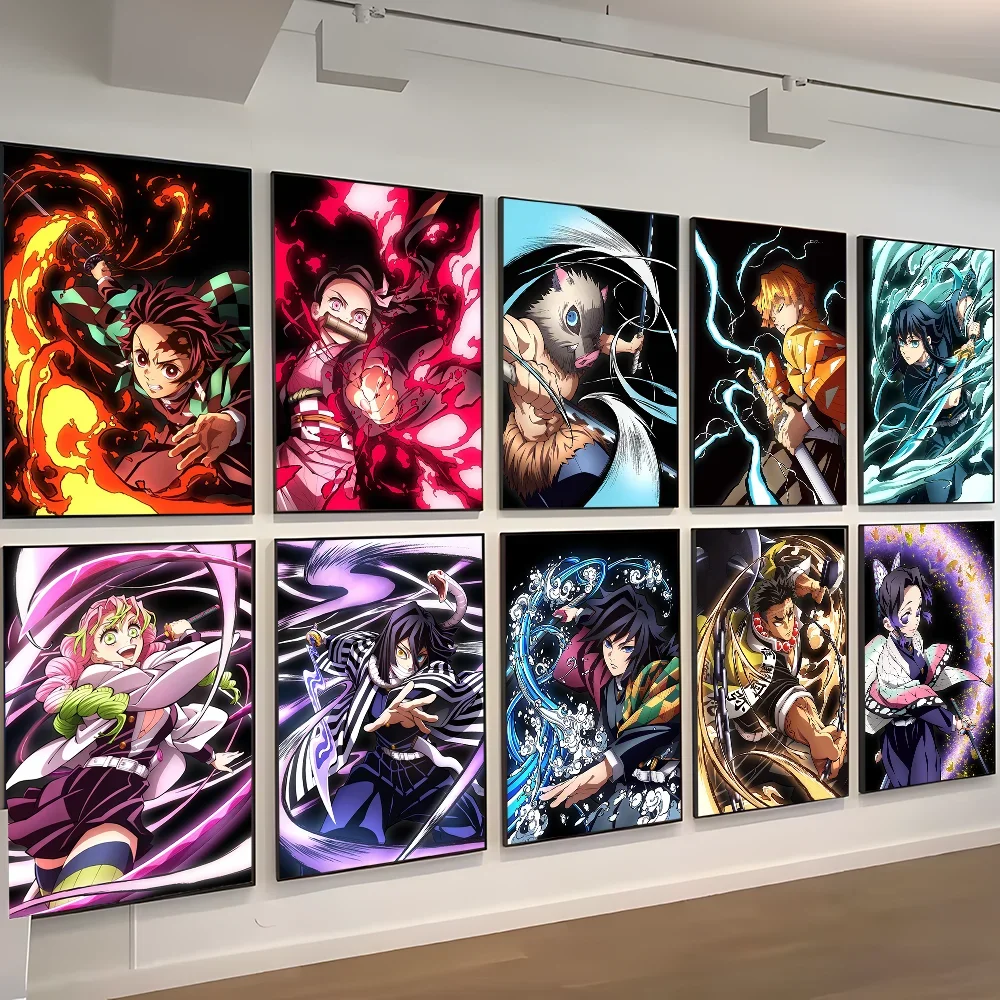 Japanese Anime Manga Demon Slayer Blade Anime Posters Sticky Whitepaper Sticker DIY Room Bar Cafe Kawaii Room Decor