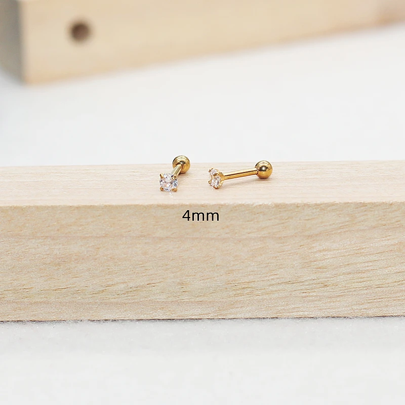 Mini 2mm 2.5mm Screw-back Stud Earrings Stainless Steel Classical AAA Round Clean Zircon Earring