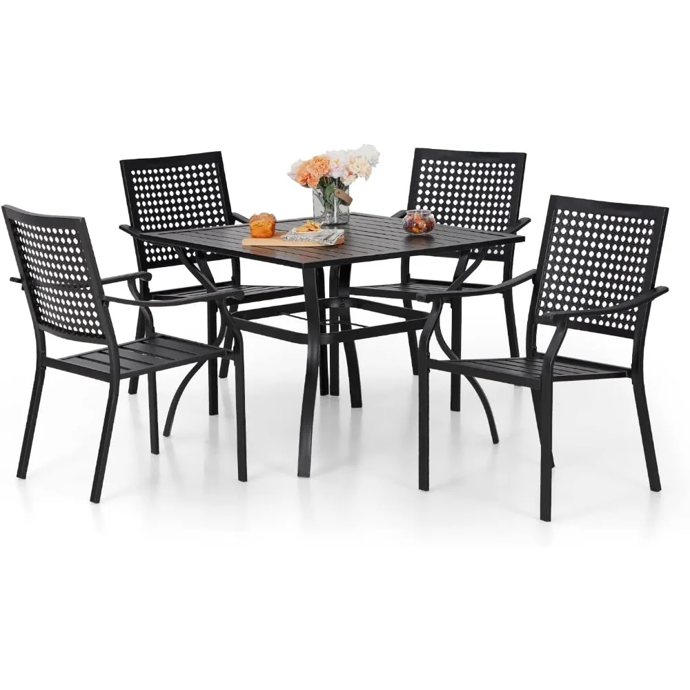 Patio Table and Chairs Set, Outdoor Dining Set for 4, 5 Piece Metal Patio Furniture, 37