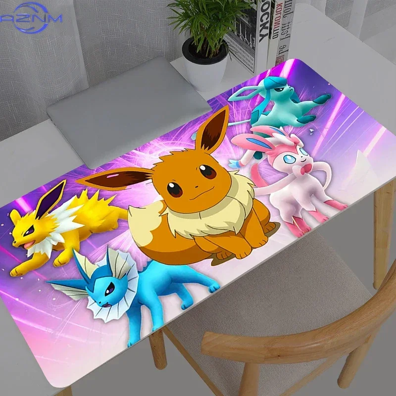 Eevee and Evolutions Purple Glow Anime Large Mousepad, Rubber Non Slip Extended Gaming Desk Mat, Cartoon Table Pad for Laptop Of