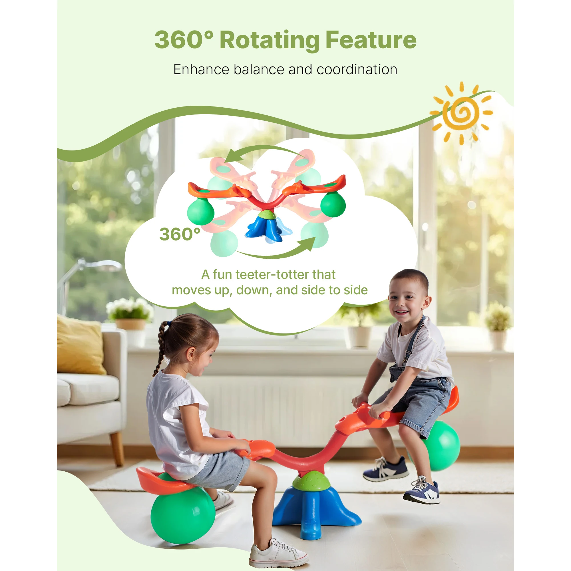 SucceBuy Kinderwip 55 pond per zitplaats Zit- en Spin Teeter Totter 360 °   Roterende buitenspeeltoestellen voor spelende kinderen