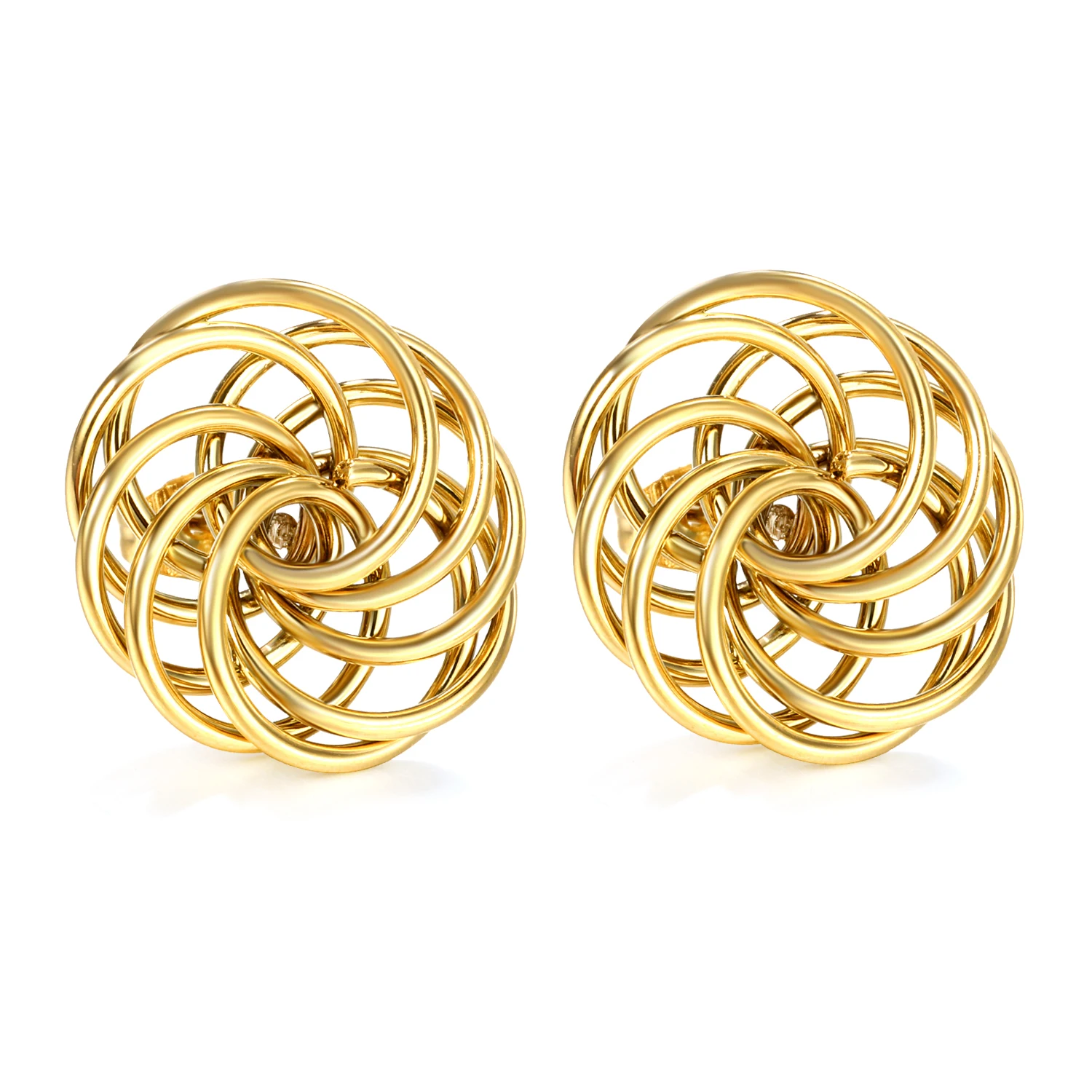 Vergoldete Edelstahl Gewebte Draht-Kugel-Ohrstecker für Damen Retro Kreative Gedrehte Kreis-Statement-Ohrringe Luxus-Schmuck – Detail 6