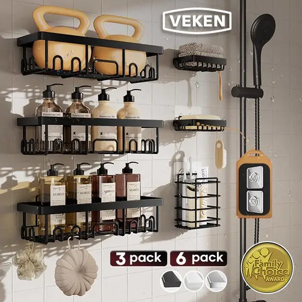 6-Pack Rustproof Shower Caddy Bathroom Organizer Shelf No-Drill Wall Mounted Storage Shelves with Soap Holder Adhesive Shampoo Rack Multi-use Kitchen Accessories