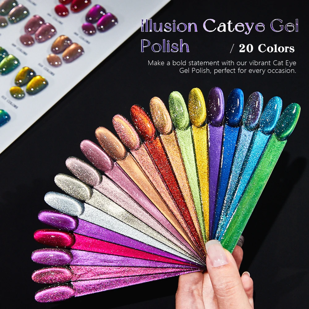 

Vendeeni 20 Colors/set Blue Purple Glitter Broken Diamond Aurora Crystal Cat Eye Magnetic Gel Nail Polish With Color Card