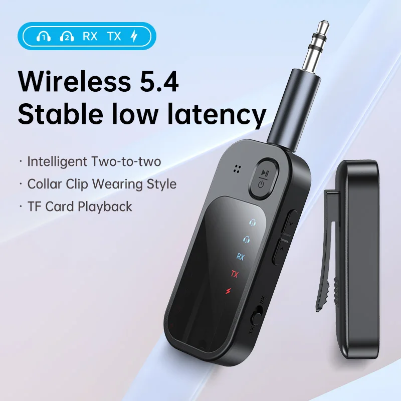 

Многоточечный Bluetooth 5.4 аудиопередатчик 2 в 1, приемник 3,5 мм AUX RCA TF Card Play HIFI Dual Stream Wireless Adapter с микрофоном