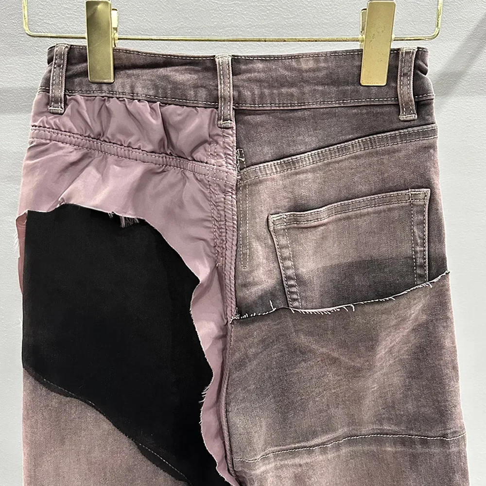 Y2k Rick Women\'s Jeans 24ss Spring Korean Fashion Streetwear Pink Patch Design Stacked Owens Trouers Casual RO Flare Pants