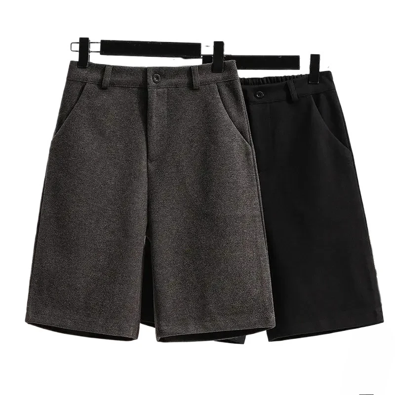 S-3XL Pantaloncini di lana Donna Autunno Inverno Dritto Elegante Donna Ins Vita alta Basic Casual All-match Coreano Accogliente Retro Femminile