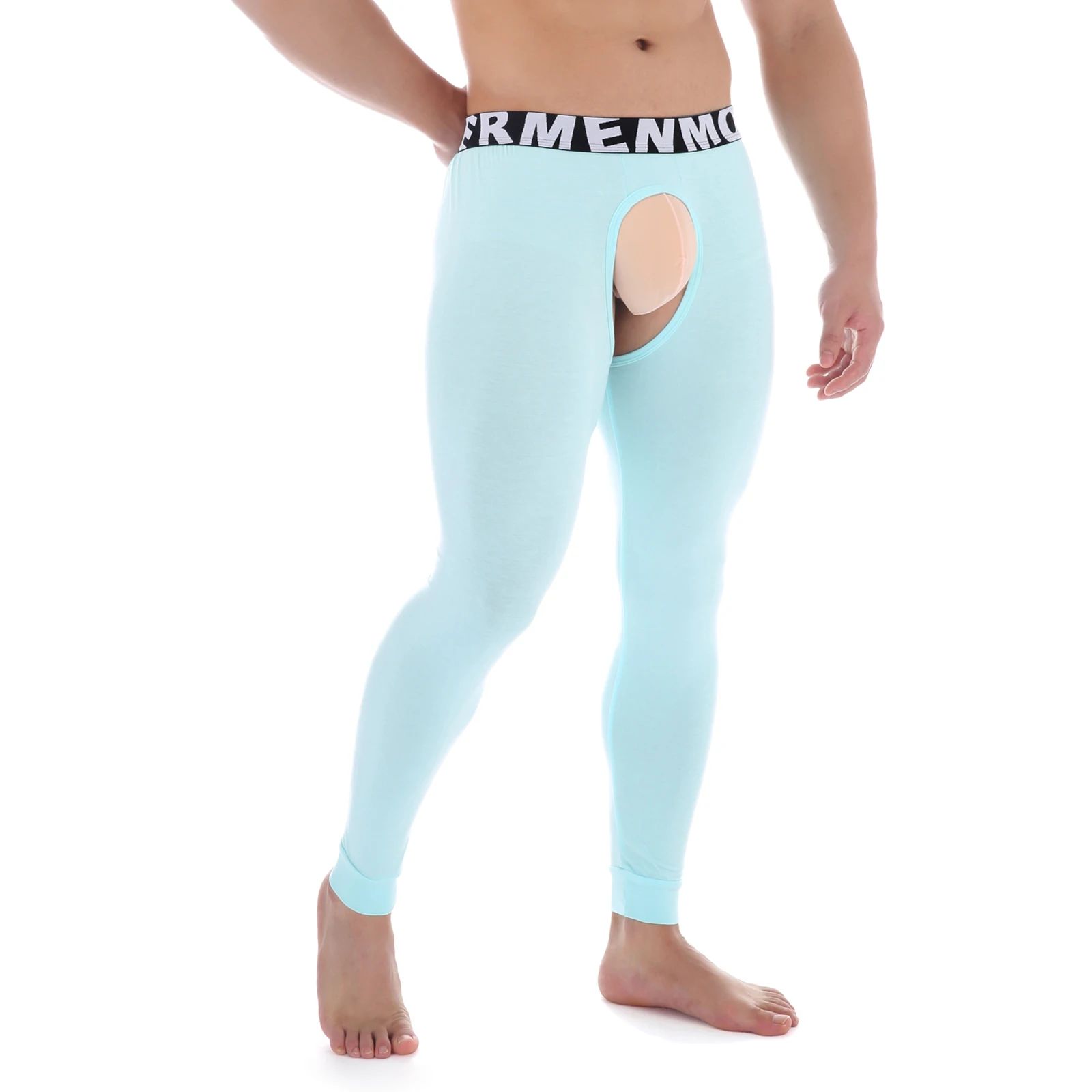 CLEVER-MENMODE Uomini caldi Biancheria intima termica modale Leggings sexy Custodia aperta per pene Glutei sul cavallo Pantaloni lunghi Johns