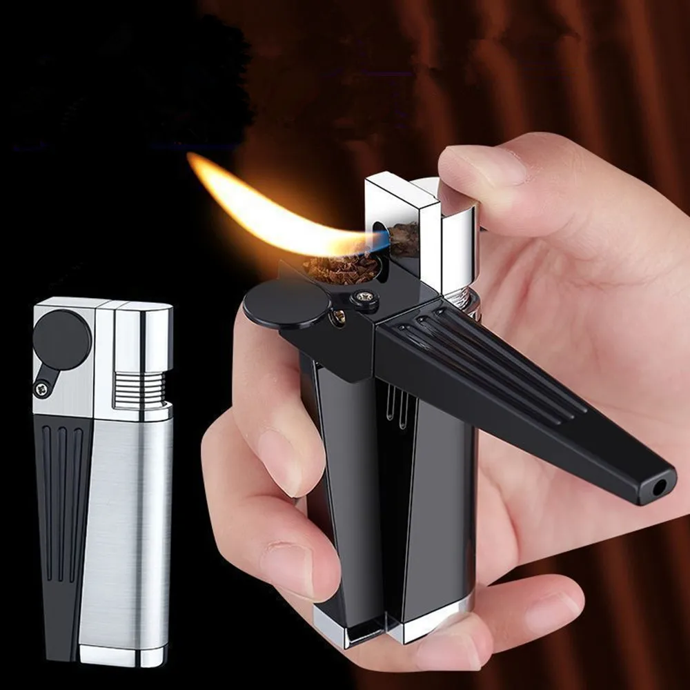 Encendedor de tubo portátil Soporte de tubo incorporado Encendedor de ventana de butano recargable con encendedor de gas de llama suave en ángulo (sin gas)