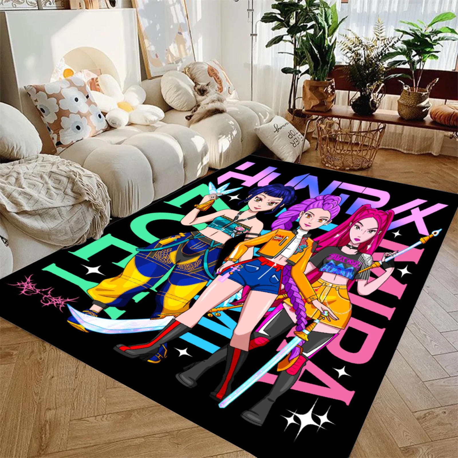 K Pop D-demon Hunters السجاد المضادة للانزلاق مستطيل الكلمة حصيرة لينة منطقة الغرفة السجاد داخلي في الهواء الطلق ترحيب ممسحة للباب الأمامي #5