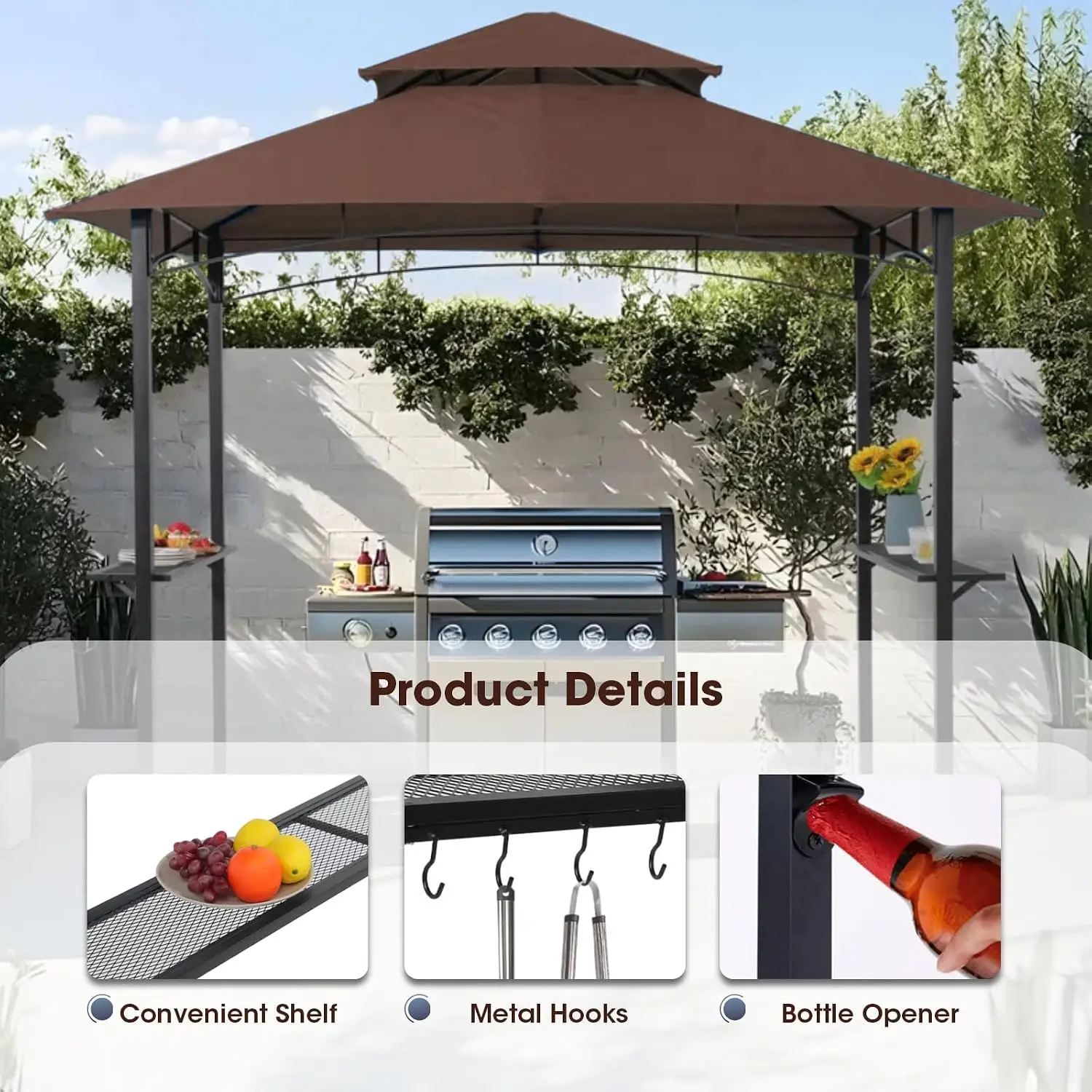 Outdoor Grill Gazebo Tent BBQ Canopy for Outdoor Barbeque Shelter Girll Canopy Grill Gazebo Hardtop with Stable Steel Frame