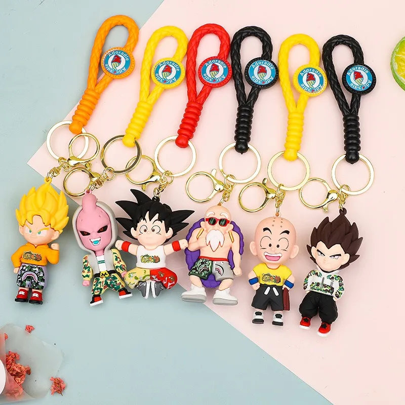 Dragon Ball Keychain PVC Cartoon Anime Figure Trunks Son Goku Piccolo Buu Vegeta Action Figures Key Chain Keyring Bag Pendant