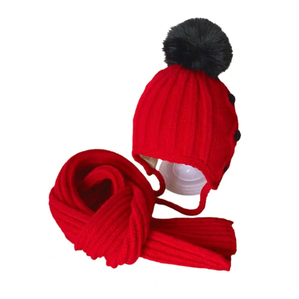 Quente leve crianças chapéu cachecol conjunto crianças inverno chapéu cachecol conjunto com pom-pom cabo macio de malha cachecol quente para meninos meninas crianças
