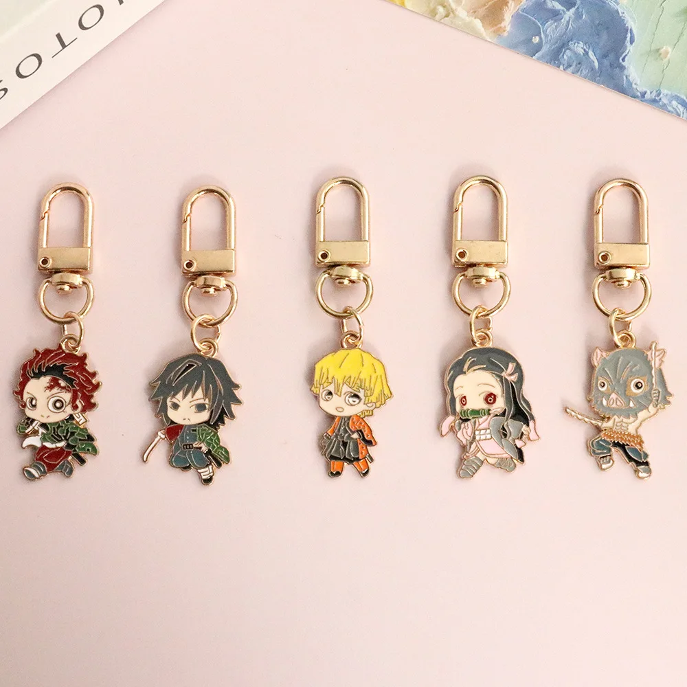 Cute Cartoon Anime Keychain Tanjirou Nezuko Zenitsu Inosuke Giyuu Shinobu Kyoujurou Uzui Tengen Backpack Pendant Gift Accessory