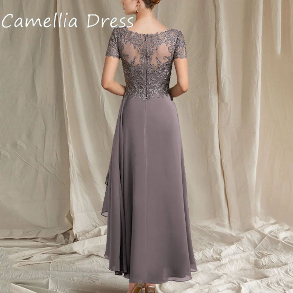 Camellia Elegant Female Dress V Neck Casual Wedding Party Dresses Lace Short Sleeve Mother of Bride Dresses Robe De Soirée