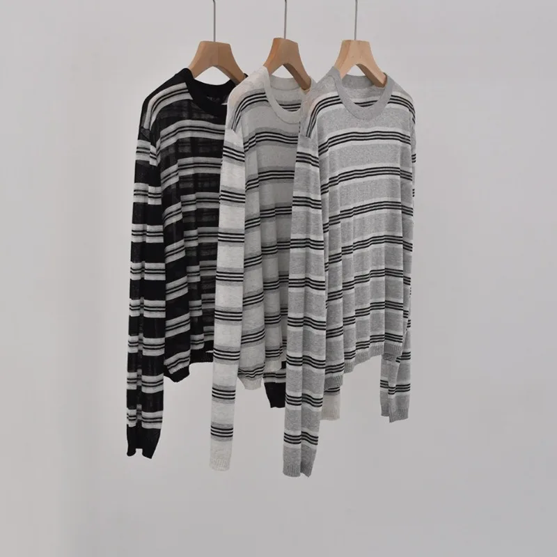 

Новый весенне-летний свитер в полоску из ацетата и хлопка, женская свободная блузка, топ