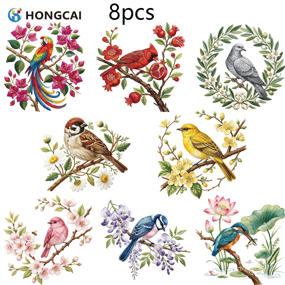 8-pecas-de-transferencias-dtf-realistas-de-flores-e-passaros-patches-de-bordado-falso-para-chapeus-e-mochilas-lavaveis-e-prontos-para-prensagem-diy
