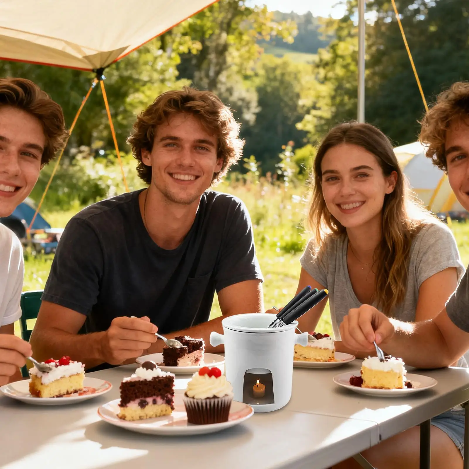 

Шоколадная чашка для фондю, 300 мл, керамический горшок с 4 вилками, мини-горшок для фондю для сыра, масла, десерта, вечеринки, свидания, ночи, дня рождения, свадьбы