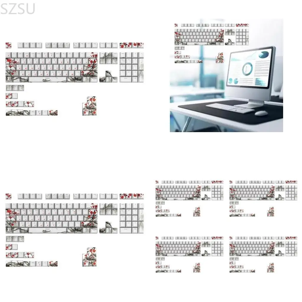 

SZSU Plum Blossom CherryKeycap 129 клавиш толстый Pbt пятисторонний сублимационный колпачок для механических клавиатур русский