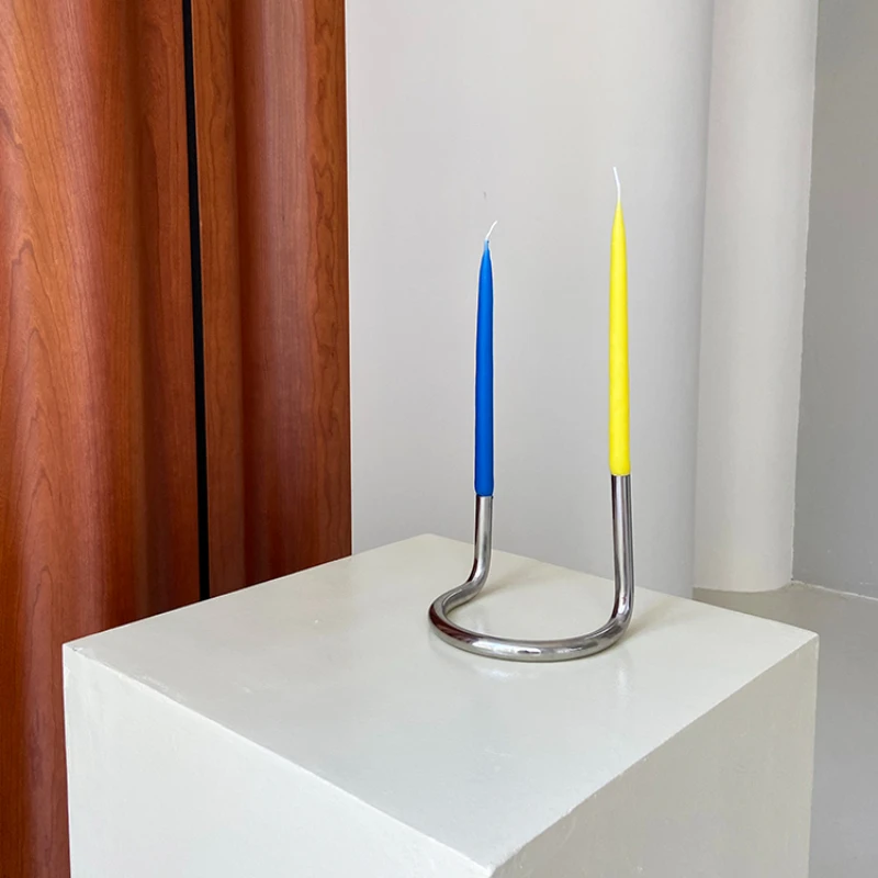 Creative U-shaped Twin Candlestick Nordic Bauhaus Style Stainless Steel Tube Decoration Designer Home Decor Candal Holder Gifts