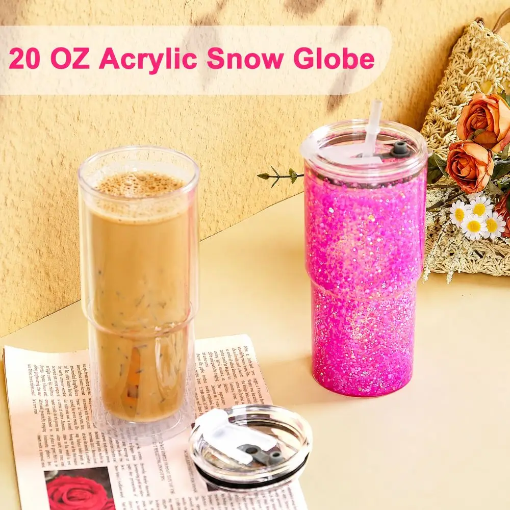 18OZ DIY Snowglobe Tumbler with Pre Drilled Hole Reusable Plastic Water Bottles Break-Resistant Mason Jar Cups for Holiday Gifts