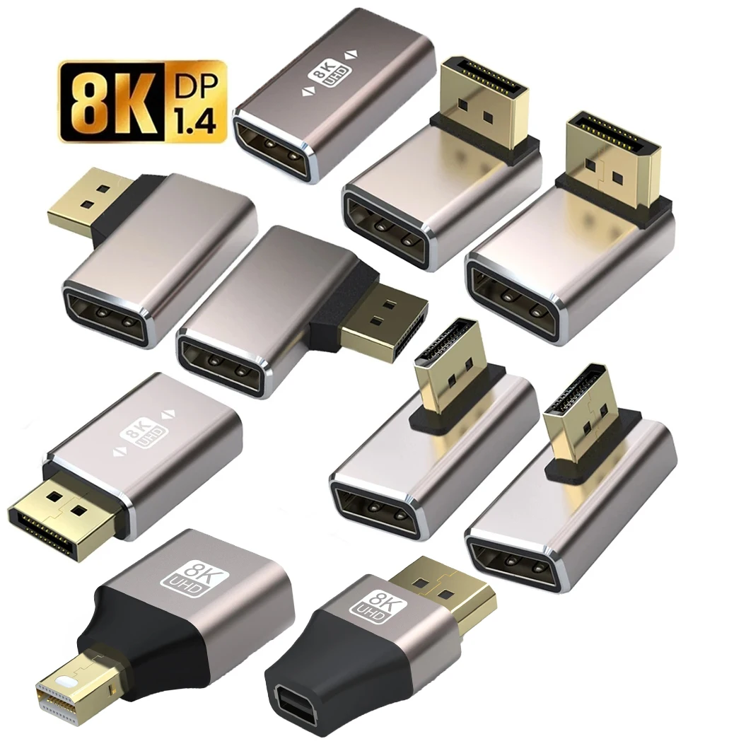 

Gold-Plated DisplayPort 1.4 Adapter Support 8K@60Hz 4K@144Hz HDR Video 90 Degree DP Cable Extender for Desktop PC Gaming Monitor