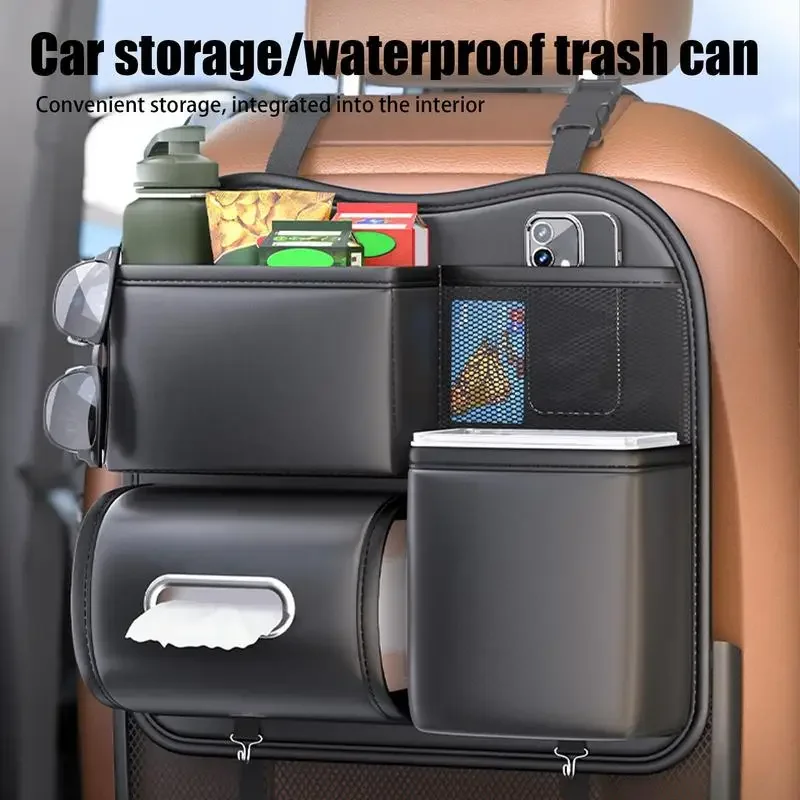 

Car Trash For Back Seat 2 In 1 Can Container Tissue Organizer Auto Garbage Bin Leather