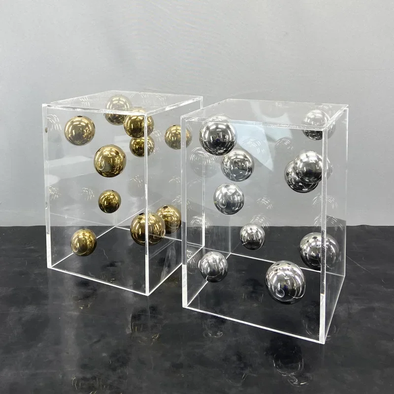 Abstract Art Metal Ball, Square Transparent Acrylic Container Box, Desktop Decoration Model, Home Decoration Crafts, Gifts