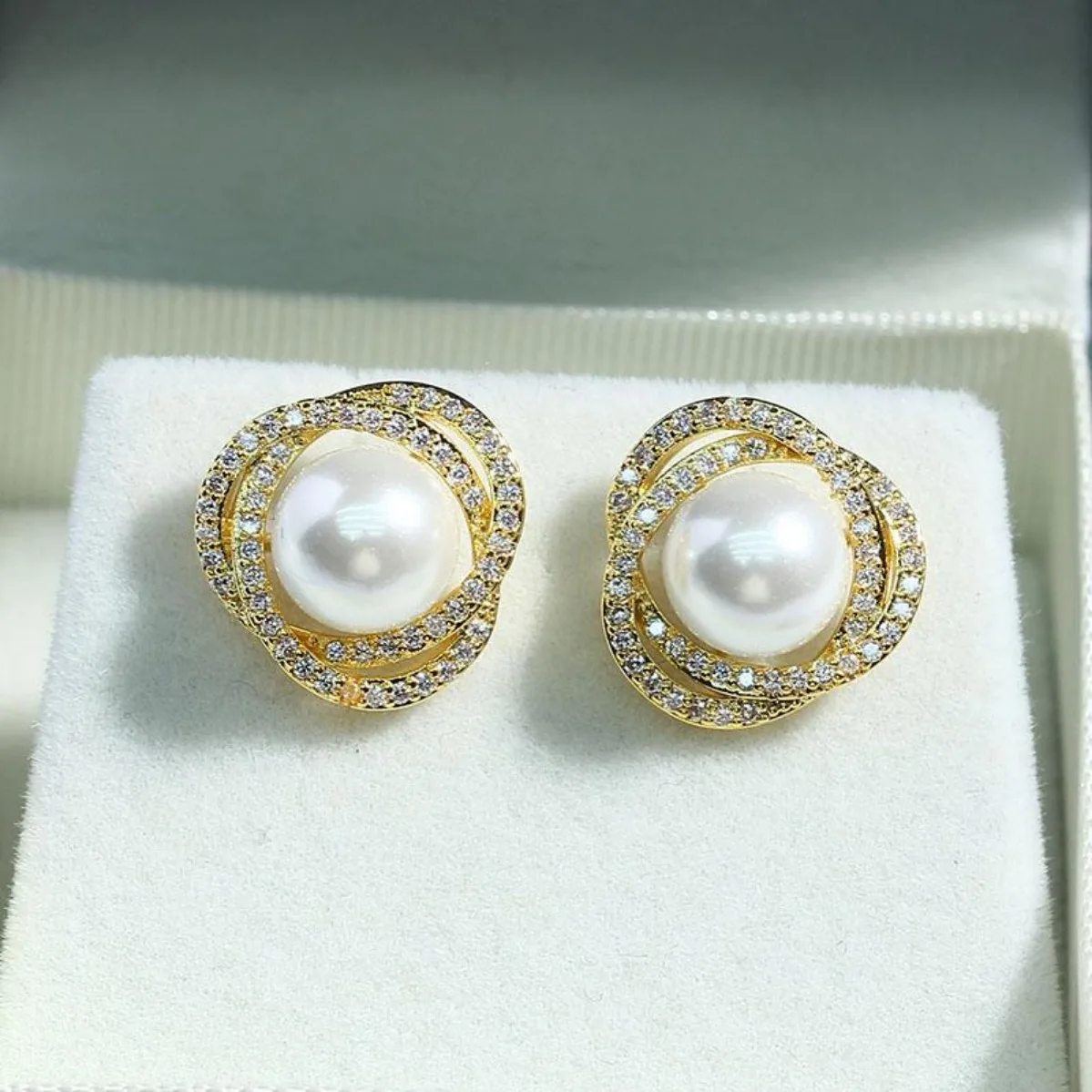 Luxury Versatile Women Brass Gold Plated CZ Flower Blank Setting Handmade Findings For DIY Pearl S925 Silver Needle Stud Earring