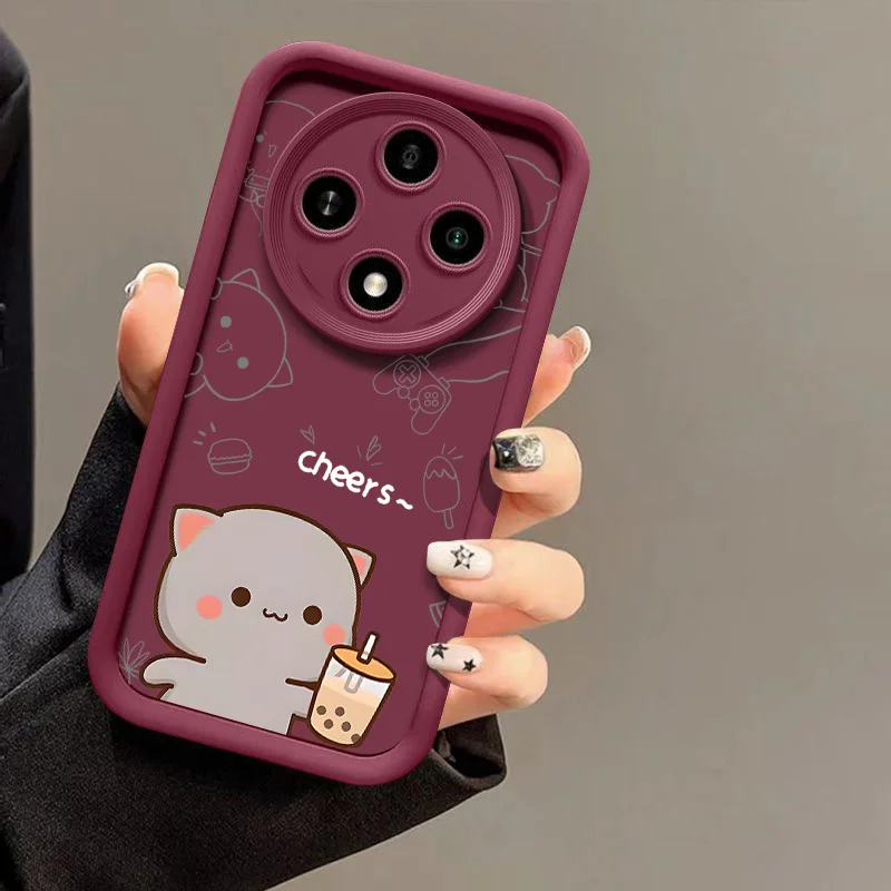 Cartoon Kat Paar Case voor Honor Huawei 200 70 90 Lite X9 P20 P30 P40 P50 Nova 10 SE Mate 20 Pro Schattige Dieren Gekoppelde Soft Covers