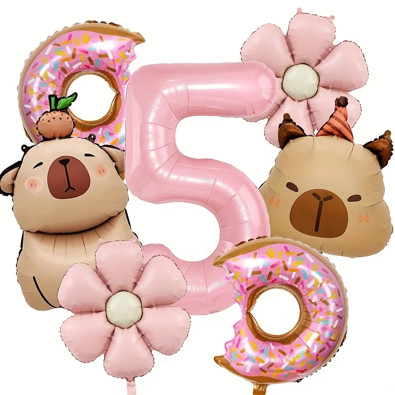 7 stks Capybara Thema Ballon 32 inch Roze Cijfers 1-9 Verjaardag Ballon Set Kinderfeest Decoratie Verjaardag Verrassingsgeschenken