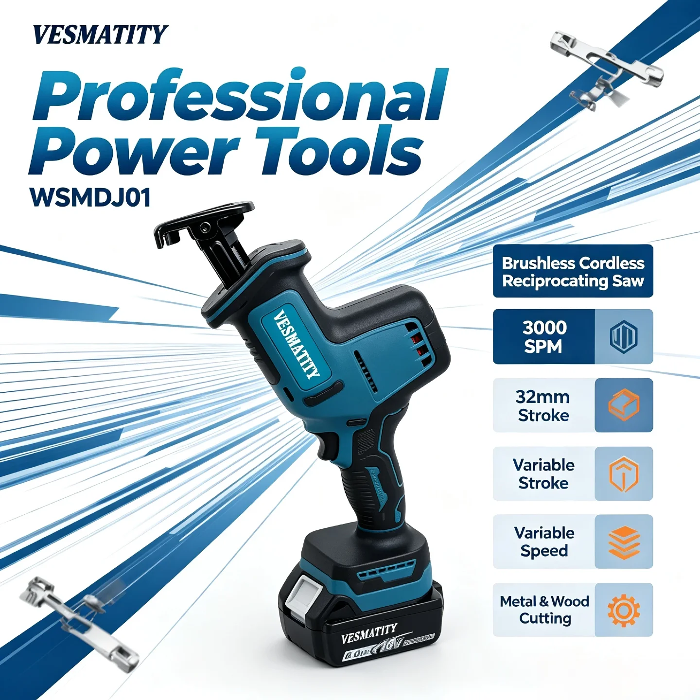 Vesmatity Slices Through Wood & Metal – 3000 SPM 32mm Stroke Brushless Cordless Recip Saw Variable Speed Saw for Makita