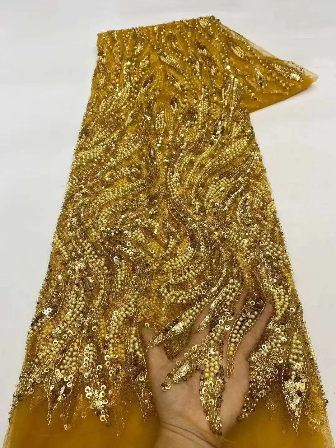 

Luxury African Sequins Sequins Lace Fabric With Bead Sequins For Bridal Dress 2025 Luxury Evening Dress French Lace 5 yards