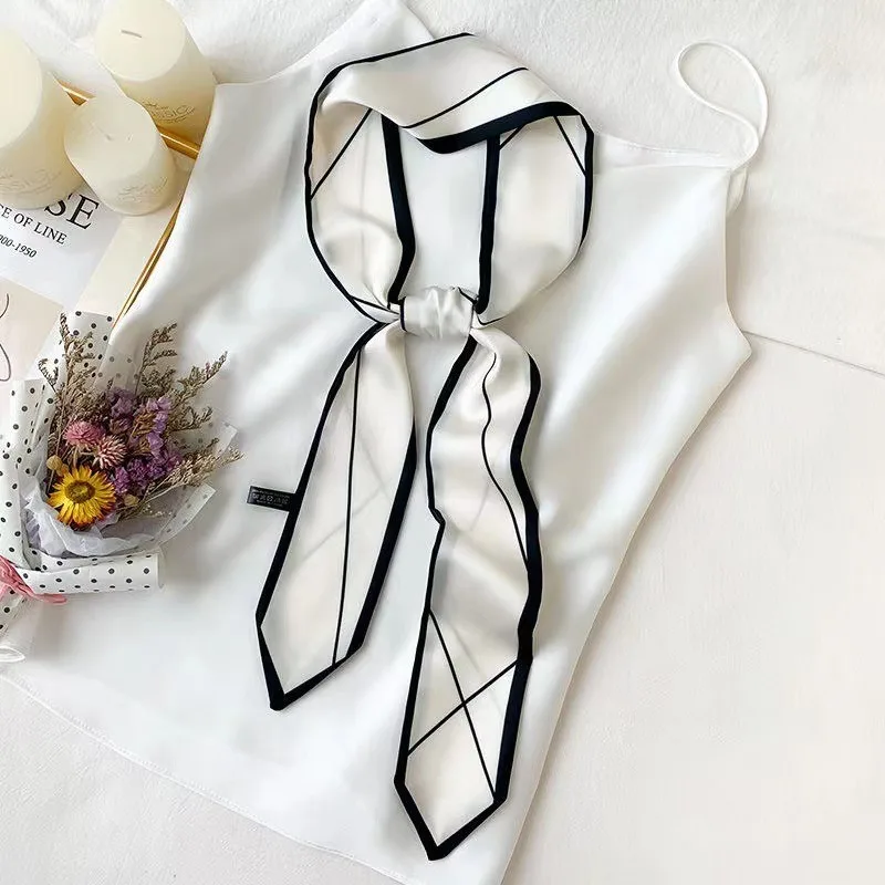2024 Narrow Silk Scarf Women\'s Long Ribbon Tie Bag Decorative Ribbon Belt Headband Extra Long Small Scarf Hair Bands for Women