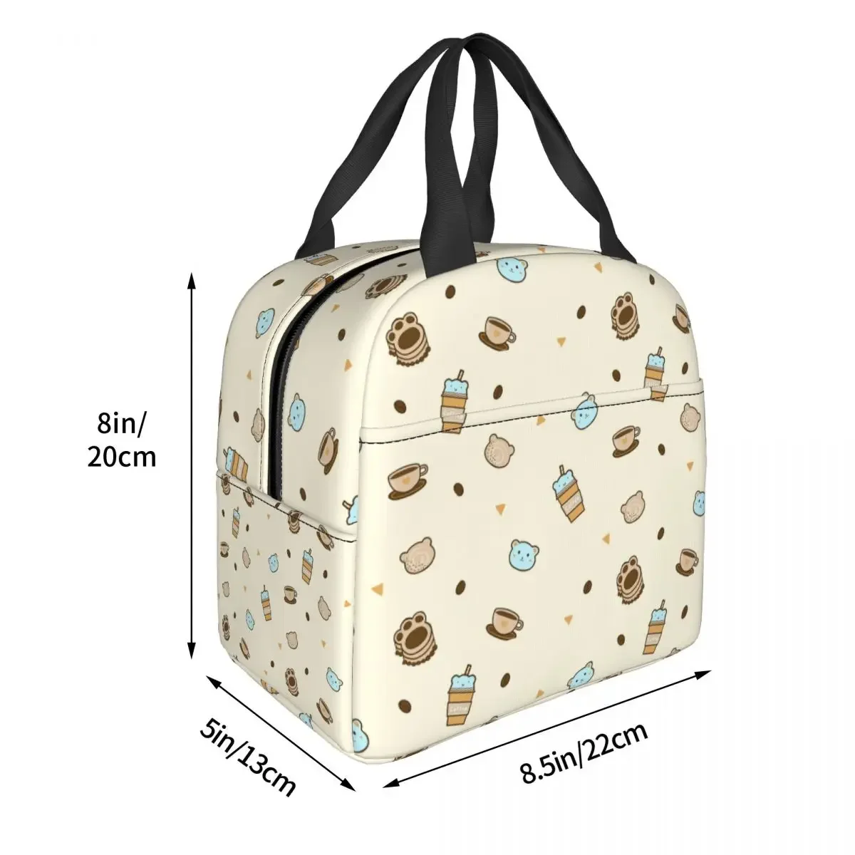 Cute Bear Coffee Dessert Pattern Insulated Lunch Bag for Women Kids Portable Food Boxes Thermal Lunch Box Tote