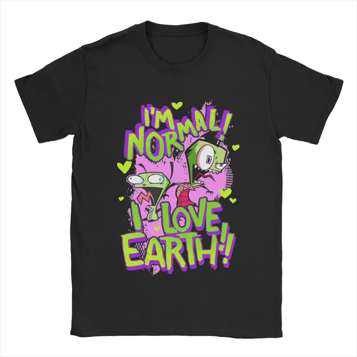 Invader Zim & GIR I\'m Normal I Love Earth T Shirt 100% Cotton Tops Vintage Short Sleeve Round Collar Tees Summer T-Shirts