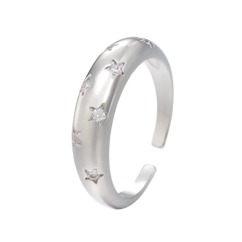 

2025 New Geometric Zircon Star Ring Creative Fashion Retro Golden Open End Ring Handmade for Women