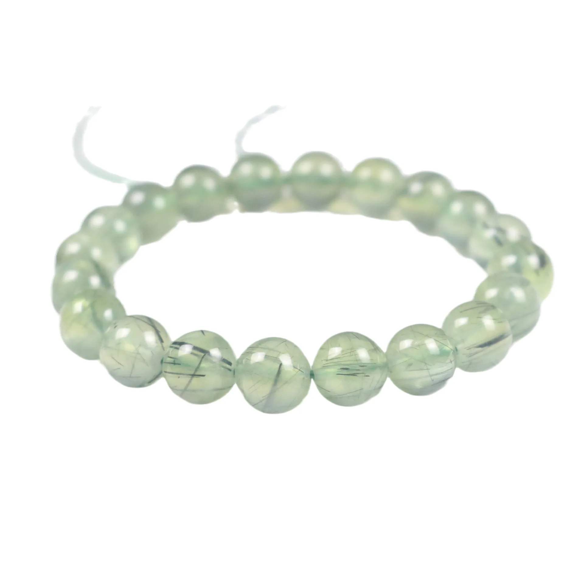 Natural Prehnite with Black Tourmaline Symbiosis Bracelet, Green Prehnite Bead Bangle, Fashion Crystal Jewelry