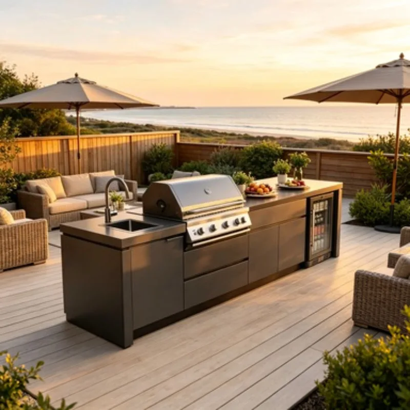 Modern Premium Weather Proof Custom Stainless Steel Outdoor Kitchen Modular Cabinet Gas Grill BBQ Metal Profile Integral
