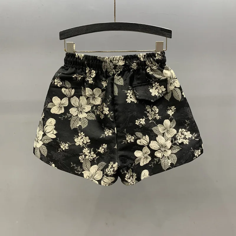 [ZOCI] Jacquard Casual Shorts Women Summer Elastic Waist, Loose Fit, Versatile A-line Wide Leg Hot Pants