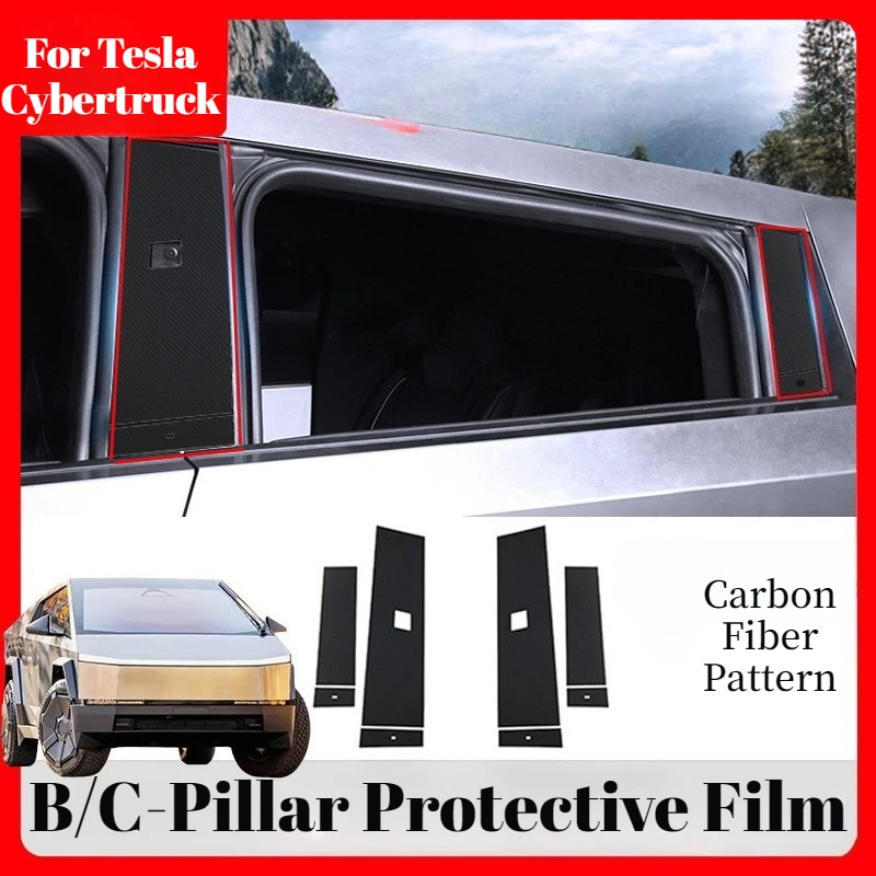 

For Tesla Cybertruck 2024 Carbon Fiber Pattern B/C Pillar Protective Film Scratch Stain Resistant Elevates Vehicle Grade parts